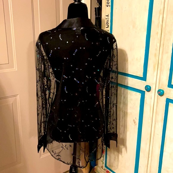 Black Long sleeve sheer blouse with rhinestones - Picture 2 of 3